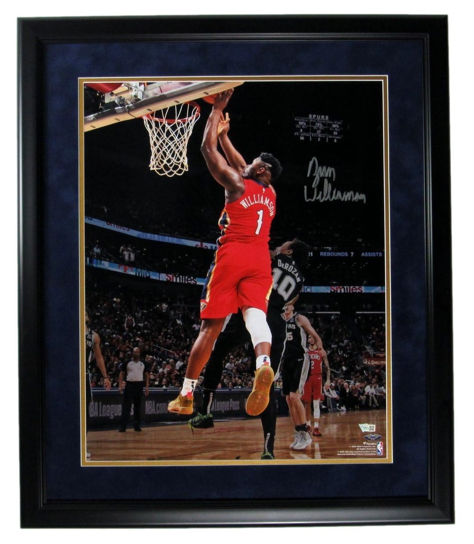 Zion Williamson Autographed 16x20 Framed Photo New Orleans Pelicans Fanatics Authenticated: Zion Williamson Autographed 16x20 Framed Photo New Orleans Pelicans Fanatics Authenticated This stunning framed photo features a signed autograph from Zion Williamson, showcasing his dynamic presence