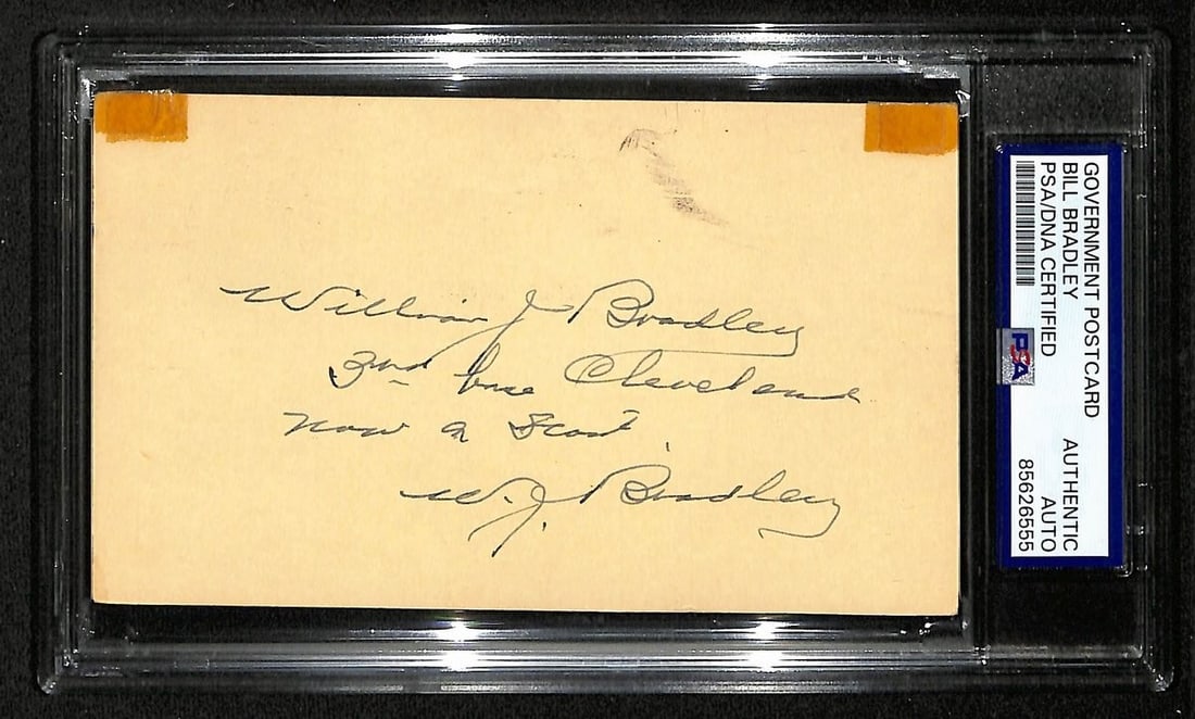 Bill Bradley Signed Government Post Card Cleveland Naps PSA/DNA Certified: Bill Bradley Signed Government Post Card Cleveland Naps PSA/DNA Certified This is an original Bill Bradley Signed and Inscribed GPC Government Post Card featuring the Cleveland Naps. The autograph is