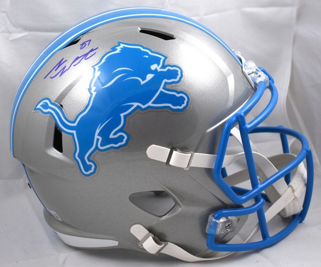Detroit Lions Full Size 2024 Speed Helmet Signed by Sam LaPorta Beckett Hologram: Detroit Lions Full Size 2024 Speed Helmet Signed by Sam LaPorta Beckett Hologram This is a pre-owned Detroit Lions full-size 2024 Speed helmet autographed by Sam LaPorta. The helmet features an origin