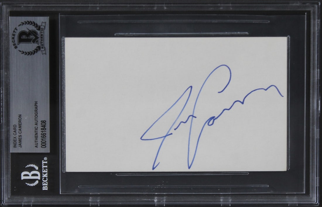 James Cameron Titanic Signed 3x5 Index Card Beckett Authenticated: James Cameron Titanic Signed 3x5 Index Card Beckett Authenticated This authentic 3x5 index card has been personally signed by James Cameron, the acclaimed director of Titanic. The item has been slabbe