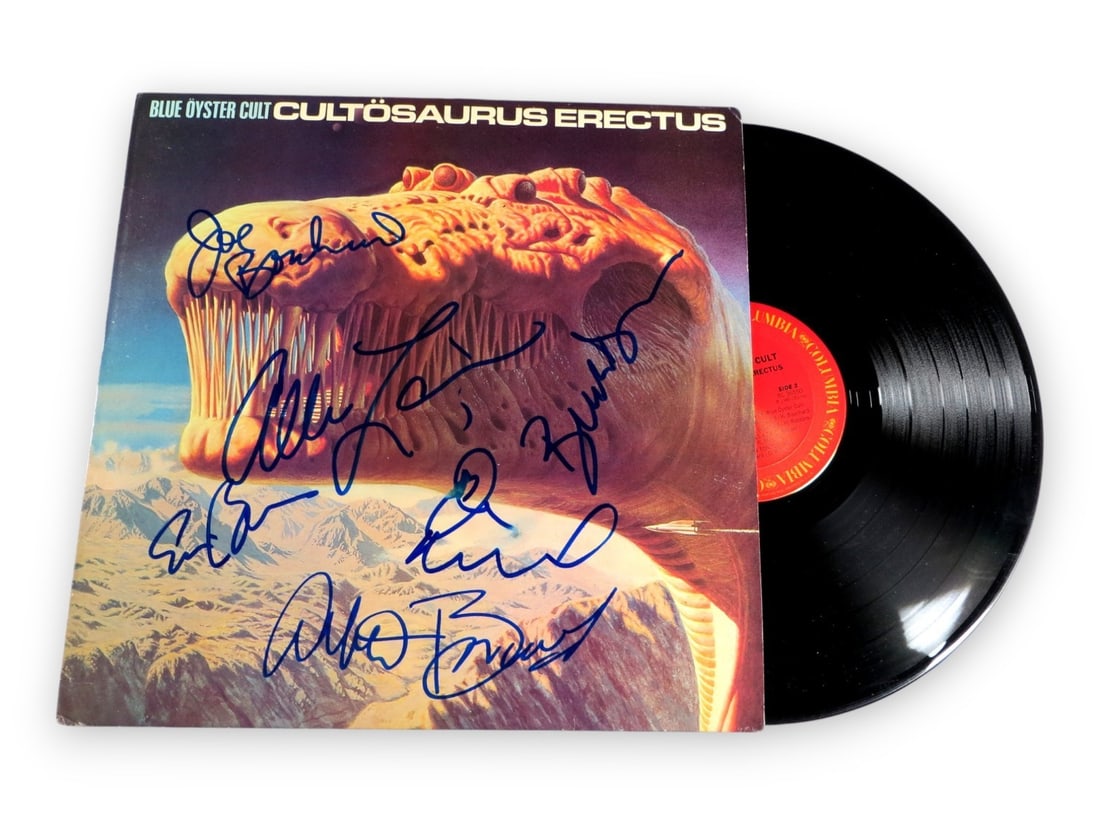 Blue Oyster Cult Autographed Album Cover Beckett Authenticated: Blue Oyster Cult Autographed Album Cover Beckett Authenticated This original album cover features the autographs of the Blue Oyster Cult band members, including Joe Bouchard, Albert Bouchard, Jules Ra