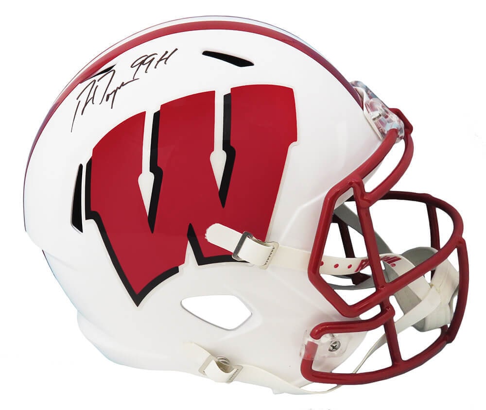 Ron Dayne Signed Wisconsin Badgers Helmet with 99H Inscription: Ron Dayne Signed Wisconsin Badgers Helmet with 99H Inscription Celebrate the legacy of Ron Dayne with this signed Wisconsin Badgers Riddell full-size speed replica helmet. This original piece showcase
