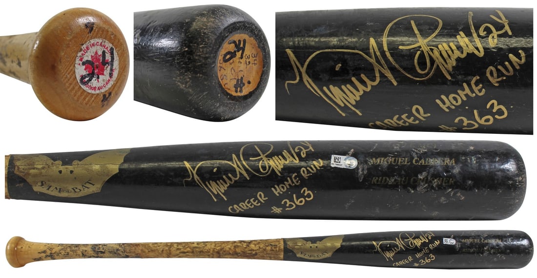 Miguel Cabrera Signed 2013 Game Used Sam Bat Career HR #363 PSA Authentic: Miguel Cabrera Signed 2013 Game Used Sam Bat Career HR #363 PSA Authentic This 2013 game-used baseball bat, model SAM MC1, has been personally signed by Miguel Cabrera, a star player for the Detroit T