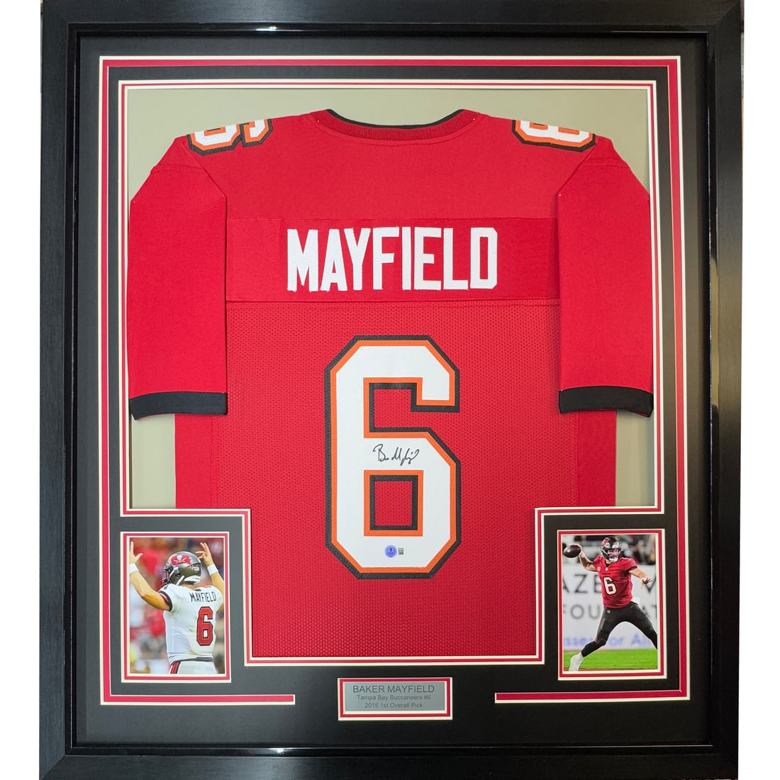 Framed Baker Mayfield Signed Jersey Tampa Bay Buccaneers BAS COA 35x39: Framed Baker Mayfield Signed Jersey Tampa Bay Buccaneers BAS COA 35x39 Celebrate your fandom with this professionally framed and autographed Baker Mayfield Tampa Bay Buccaneers football jersey. This u