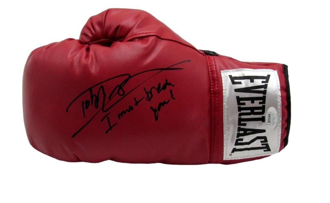 Dolph Lundgren Autographed Boxing Glove Balboa vs Drago JSA Certified: Dolph Lundgren Autographed Boxing Glove Balboa vs Drago JSA Certified This is an original, pre-owned left boxing glove autographed and inscribed by Dolph Lundgren with the iconic phrase "I must break