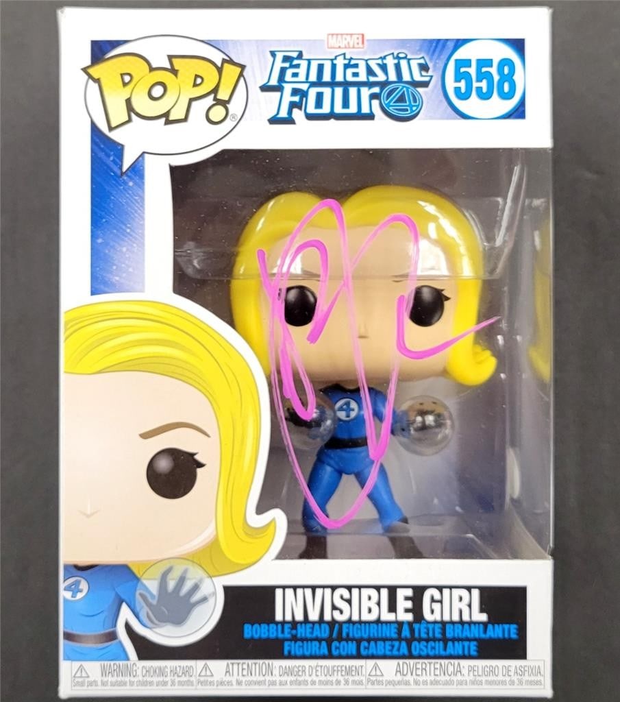Jessica Alba Signed Funko Pop! 558 Invisible Girl Fantastic Four JSA Authenticated: Jessica Alba Signed Funko Pop! 558 Invisible Girl Fantastic Four JSA Authenticated This limited edition Funko Pop! features Jessica Alba as the Invisible Girl from the iconic movie Fantastic Four. The