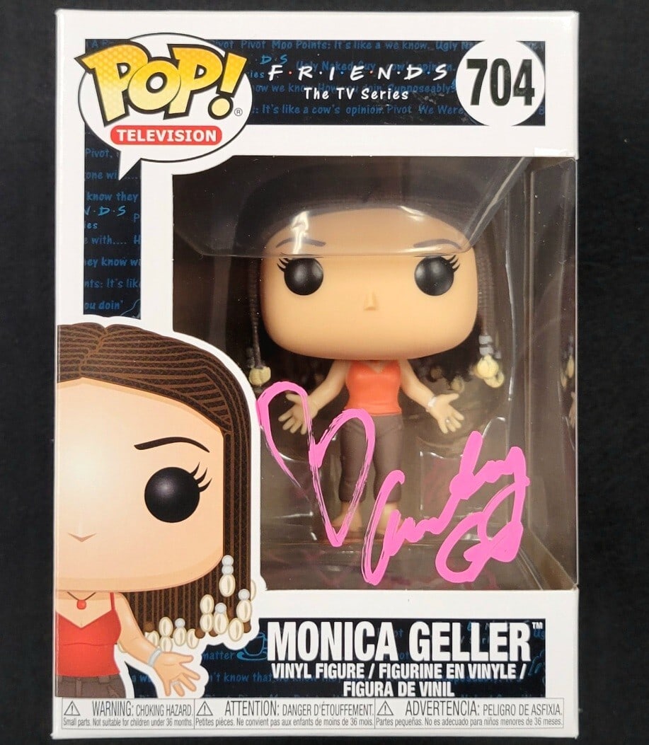 Courteney Cox Signed Monica Geller Funko Pop! Friends Beckett Authenticated: Courteney Cox Signed Monica Geller Funko Pop! Friends Beckett Authenticated This Funko Pop! features the beloved character Monica Geller from the iconic TV show Friends, beautifully signed by Courtene