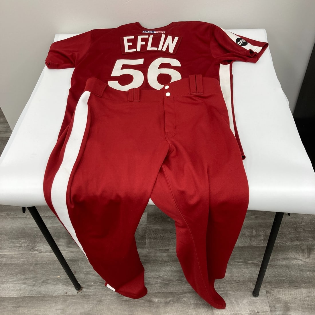 Zach Eflin 2019 Phillies Game Used Majestic Jersey MLB Authenticated: Zach Eflin 2019 Phillies Game Used Majestic Jersey MLB Authenticated This is a game-used uniform worn by Zach Eflin during the 2019 MLB season with the Philadelphia Phillies. The set includes a Majest