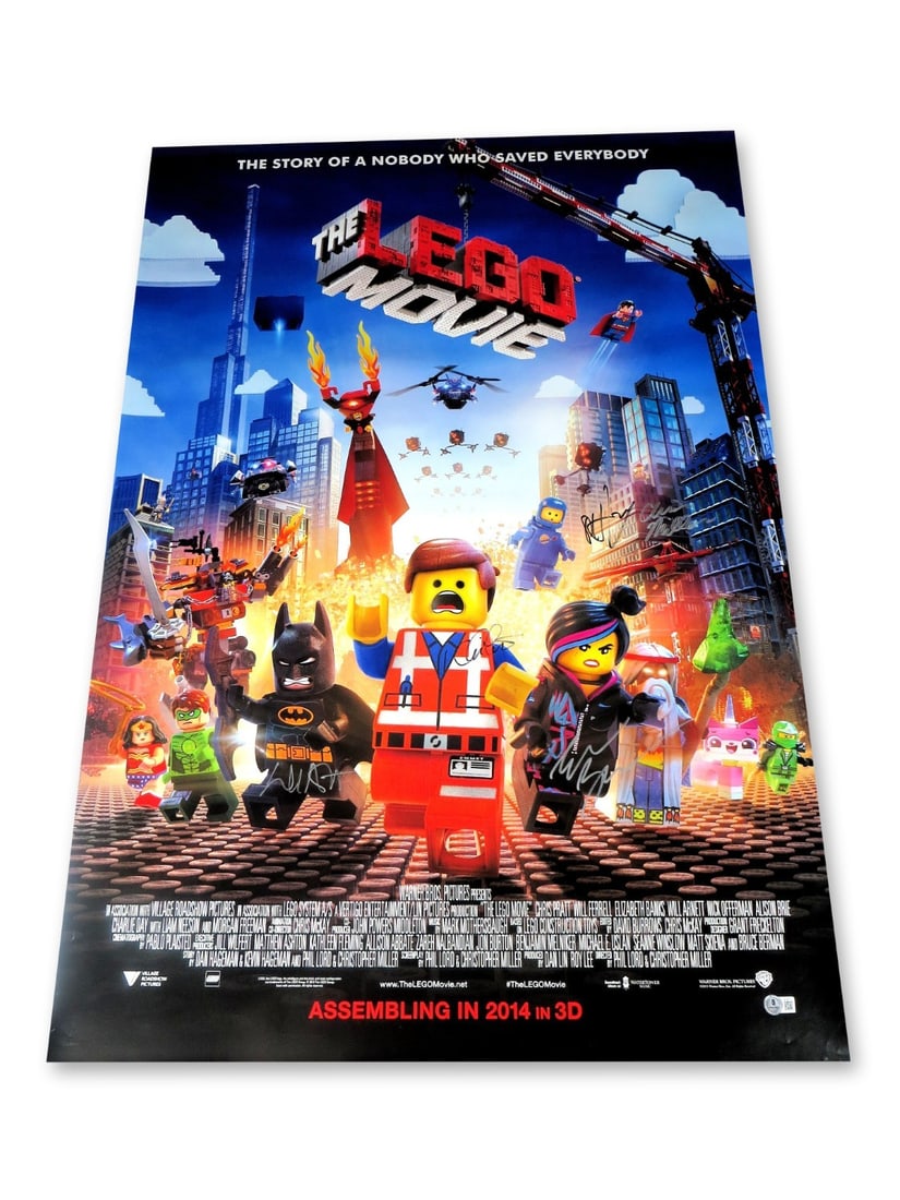 The Lego Movie Autographed 27X40 Poster Beckett Authenticated Pratt Banks Arnett +3: The Lego Movie Autographed 27X40 Poster Beckett Authenticated Pratt Banks Arnett +3 Celebrate the magic of cinema with this original autographed poster from The Lego Movie, featuring signatures from C