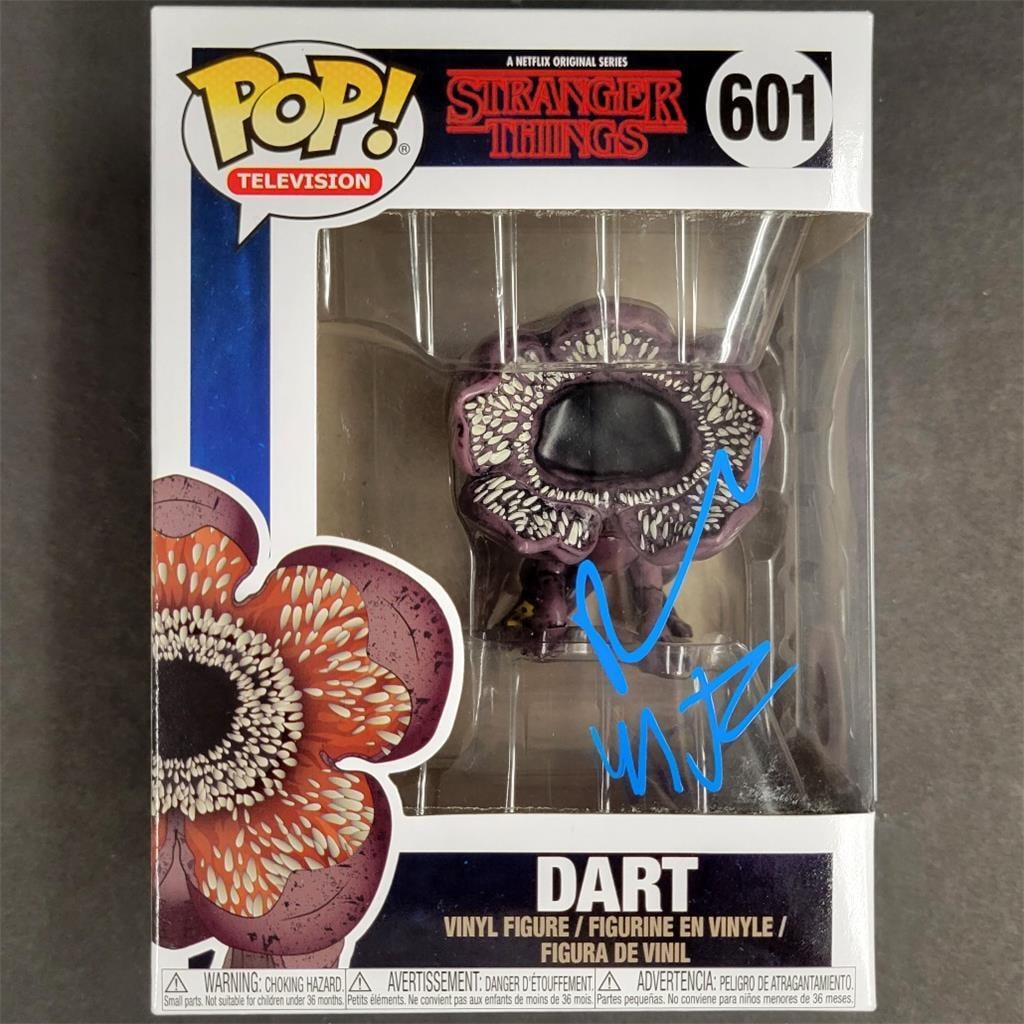 Duffer Brothers Signed Dart Funko Pop Stranger Things Beckett Authenticated: Duffer Brothers Signed Dart Funko Pop Stranger Things Beckett Authenticated This original Funko Pop collectible features Dart from the beloved show Stranger Things, signed by the Duffer Brothers, Ross