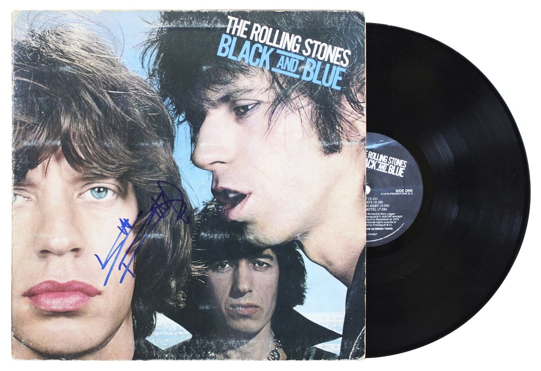 Keith Richards Signed Rolling Stones Black And Blue Album BAS COA: Keith Richards Signed Rolling Stones Black And Blue Album BAS COA This autographed Black and Blue album cover features the legendary Keith Richards of The Rolling Stones. The item includes the origina