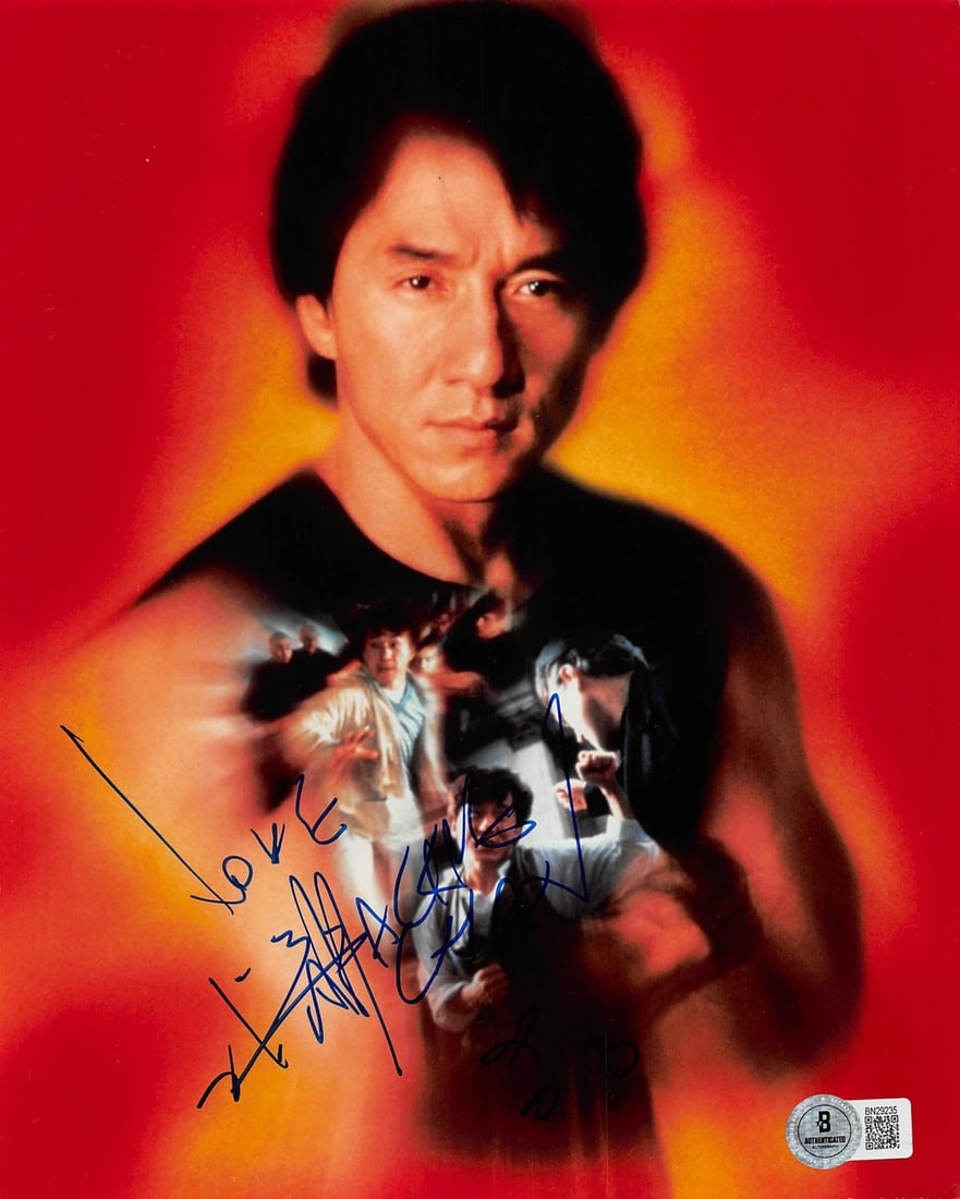 Jackie Chan Signed 8x10 Photo Love BAS Authenticated The Accidental Spy: Jackie Chan Signed 8x10 Photo Love BAS Authenticated The Accidental Spy This authentic 8x10 photograph features the legendary Jackie Chan from his iconic film "The Accidental Spy," personally signed w