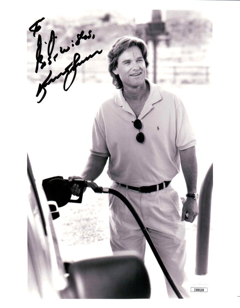 8x10 Photograph Signed by Kurt Russell Pumping Gas Authenticated by JSA: 8x10 Photograph Signed by Kurt Russell Pumping Gas Authenticated by JSA This is an original 8x10 photograph autographed by Kurt Russell, featuring a scene from the film 'Breakdown' where he is pumping
