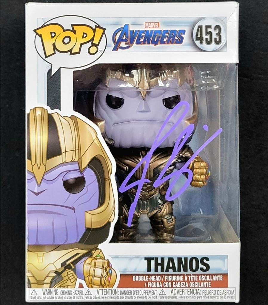 Josh Brolin Signed Thanos Funko Pop 453 Marvel Avengers Beckett Authenticated: Josh Brolin Signed Thanos Funko Pop 453 Marvel Avengers Beckett Authenticated This collectible features an original Thanos Funko Pop! #453, signed by Josh Brolin, the actor who portrayed the character