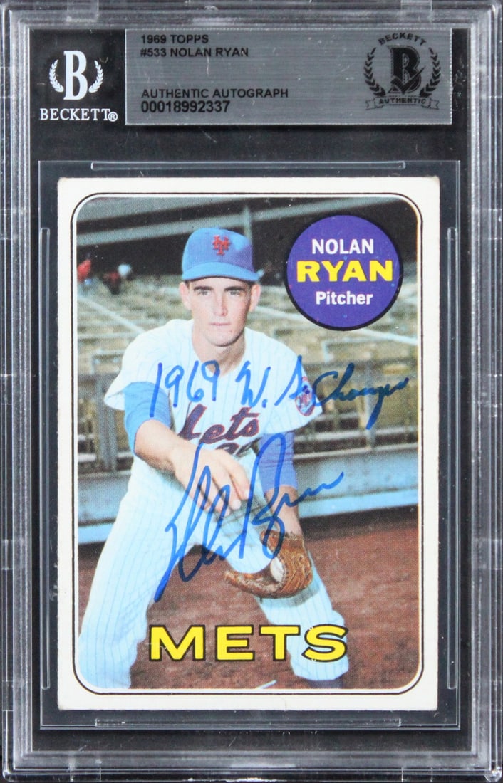Nolan Ryan Autographed 1969 Topps Card Inscribed Slabbed by Beckett (1 of 2)