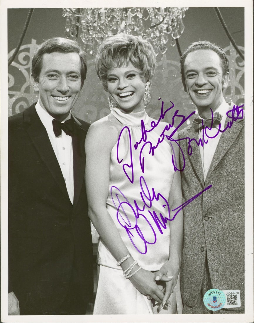 Andy Williams Juliet Prowse Don Knotts Signed 7x9 Photo Beckett COA: Andy Williams Juliet Prowse Don Knotts Signed 7x9 Photo Beckett COA This charming 7x9 photograph features the signatures of beloved entertainers Andy Williams, Juliet Prowse, and Don Knotts from 'The