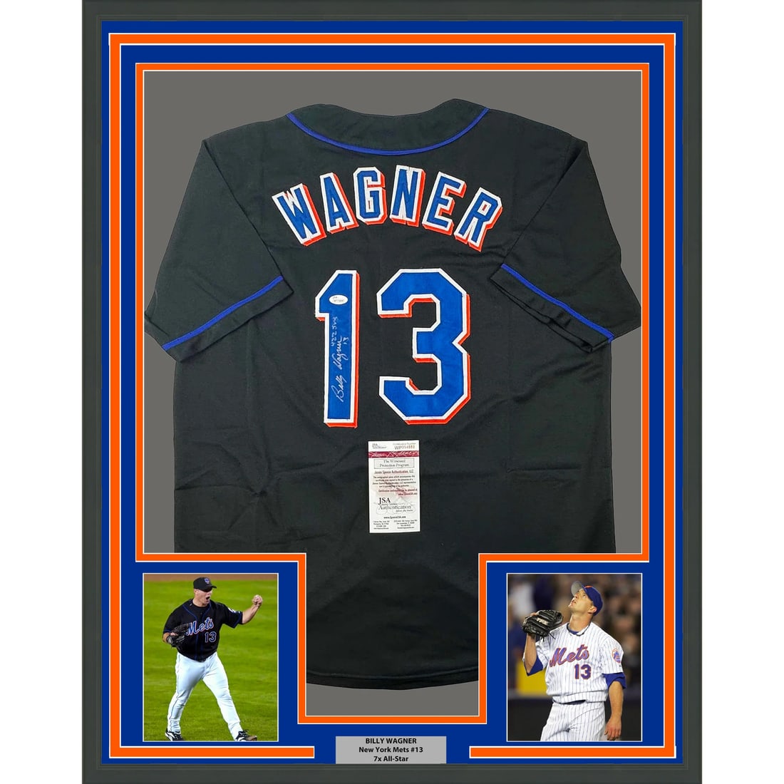 Framed Billy Wagner Autographed Black Jersey 422 Saves JSA COA MLB: Framed Billy Wagner Autographed Black Jersey 422 Saves JSA COA MLB This professionally framed jersey features the autograph of MLB great Billy Wagner, renowned for his impressive 422 saves. The black