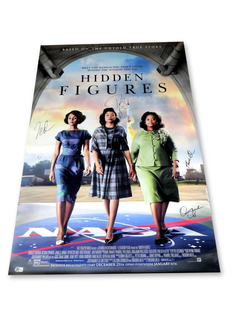Hidden Figures Autographed 27x40 Poster by Henson Spencer Williams Beckett Authenticated: Hidden Figures Autographed 27x40 Poster by Henson Spencer Williams Beckett Authenticated Celebrate the inspiring film 'Hidden Figures' with this original autographed poster measuring 27x40 inches. Thi