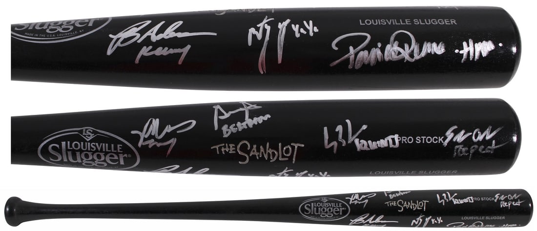 The Sandlot Signed Baseball Bat with 7 Autographs Beckett Authenticated: The Sandlot Signed Baseball Bat with 7 Autographs Beckett Authenticated This authentic black Rawlings Pro baseball bat features inscriptions of iconic character names from 'The Sandlot', including "Sm