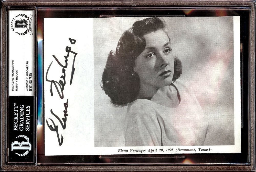 Elena Verdugo Hollywood Signed Magazine Photograph Beckett Authenticated 6 x 9: Elena Verdugo Hollywood Signed Magazine Photograph Beckett Authenticated 6 x 9 This is an original magazine photo autographed by Hollywood actress Elena Verdugo. The photograph is authenticated by Bec