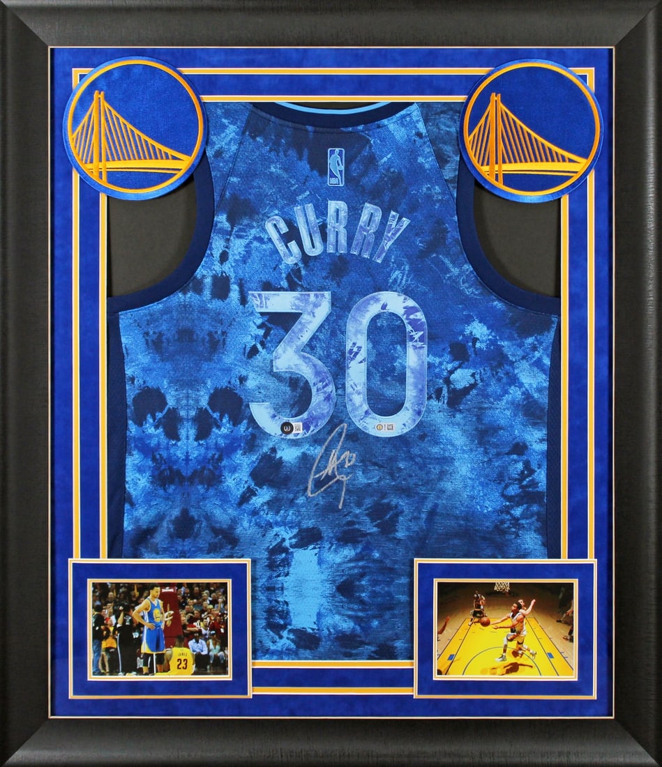 Stephen Curry Signed Blue Nike Framed Jersey BAS Authentic Warriors (1 of 2)