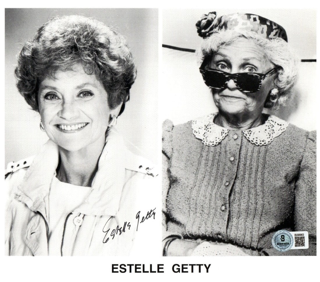 8x9 Photograph Signed by Estelle Getty Golden Girls Beckett Authenticated: 8x9 Photograph Signed by Estelle Getty Golden Girls Beckett Authenticated This is an original 8x9 inch photograph autographed by Estelle Getty, known for her role in Golden Girls. The signature has
