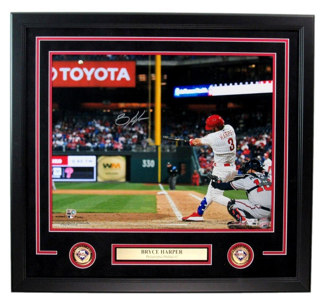 Bryce Harper Autographed 16x20 Framed Photo Phillies Fanatics Authentic: Bryce Harper Autographed 16x20 Framed Photo Phillies Fanatics Authentic This is a beautifully framed, autographed 16x20 photo of Bryce Harper, featuring the Philadelphia Phillies. The outer dimensions