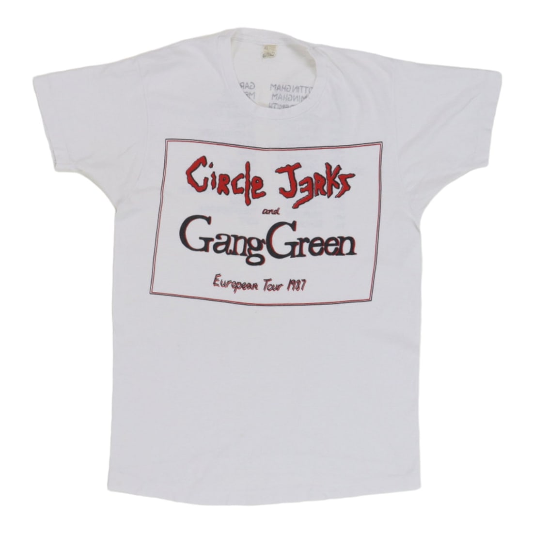 Vintage 1987 European Tour Shirt Circle Jerks Gang Green Cotton White XL: Vintage 1987 European Tour Shirt Circle Jerks Gang Green Cotton White XL This is an original vintage 1987 Circle Jerks Gang Green European Tour shirt, featuring both front and back graphics. The shirt