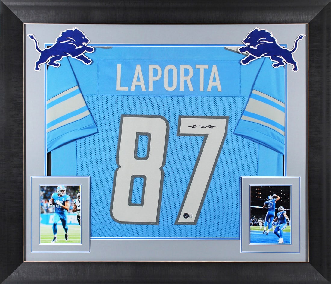 Sam Laporta Signed Blue Pro Style Framed Jersey BAS Witnessed Detroit Lions: Sam Laporta Signed Blue Pro Style Framed Jersey BAS Witnessed Detroit Lions Celebrate the talent of Sam Laporta with this authentic signed blue pro style framed jersey from the Detroit Lions. This ori