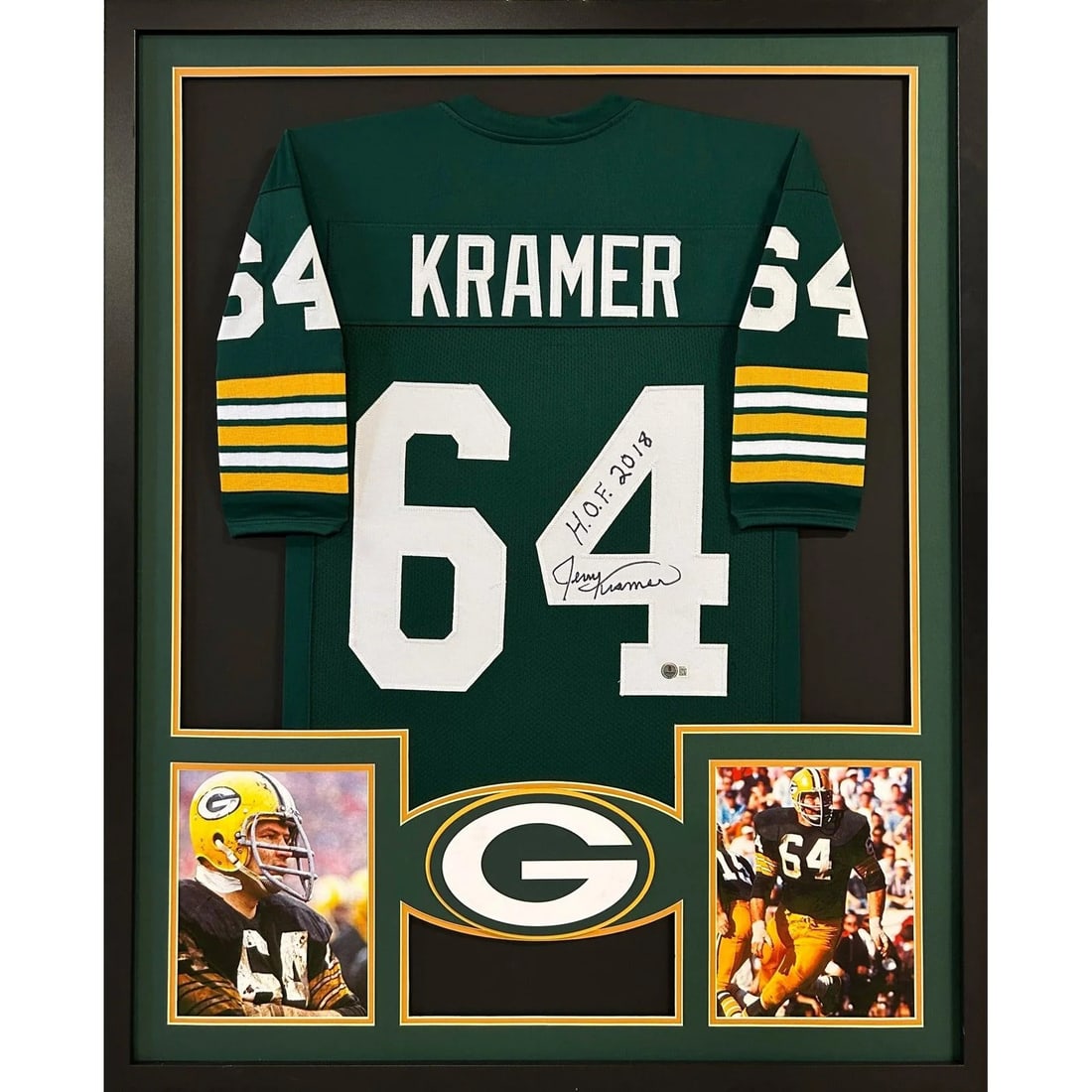 Jerry Kramer Autographed Framed Jersey Green Bay Packers Beckett Authenticated: Jerry Kramer Autographed Framed Jersey Green Bay Packers Beckett Authenticated This is an autographed framed jersey of Jerry Kramer, a celebrated player of the Green Bay Packers. The jersey has been a