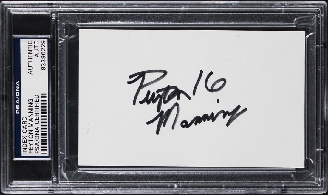 Peyton Manning Tennessee Volunteers Signed 3x5 Index Card PSA Authenticated: Peyton Manning Tennessee Volunteers Signed 3x5 Index Card PSA Authenticated This authentic Peyton Manning signed 3x5 index card features a vintage signature and is a must-have for any Tennessee Volunt