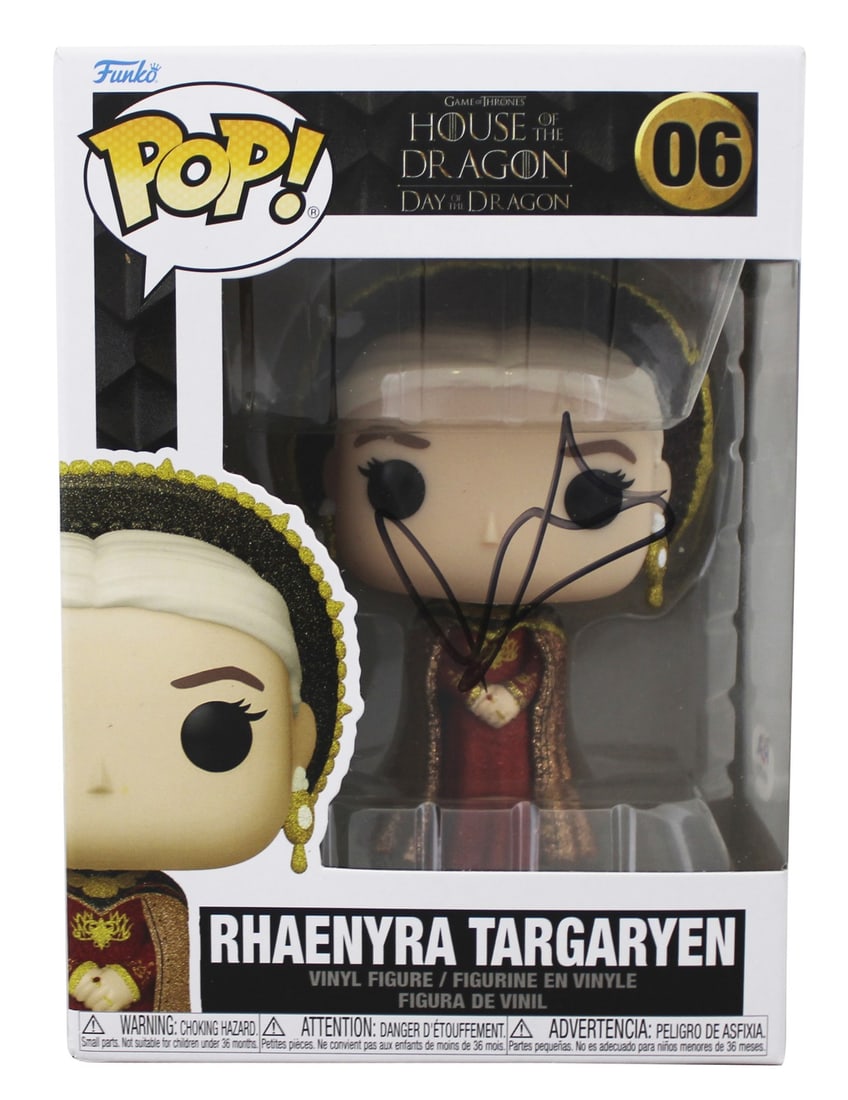 Rhaenyra Targaryen #06 Funko Pop Signed by Milly Alcock PSA Authenticated: Rhaenyra Targaryen #06 Funko Pop Signed by Milly Alcock PSA Authenticated This pre-owned Funko Pop Vinyl Figure features Rhaenyra Targaryen from House of the Dragon and is personally signed by Milly A