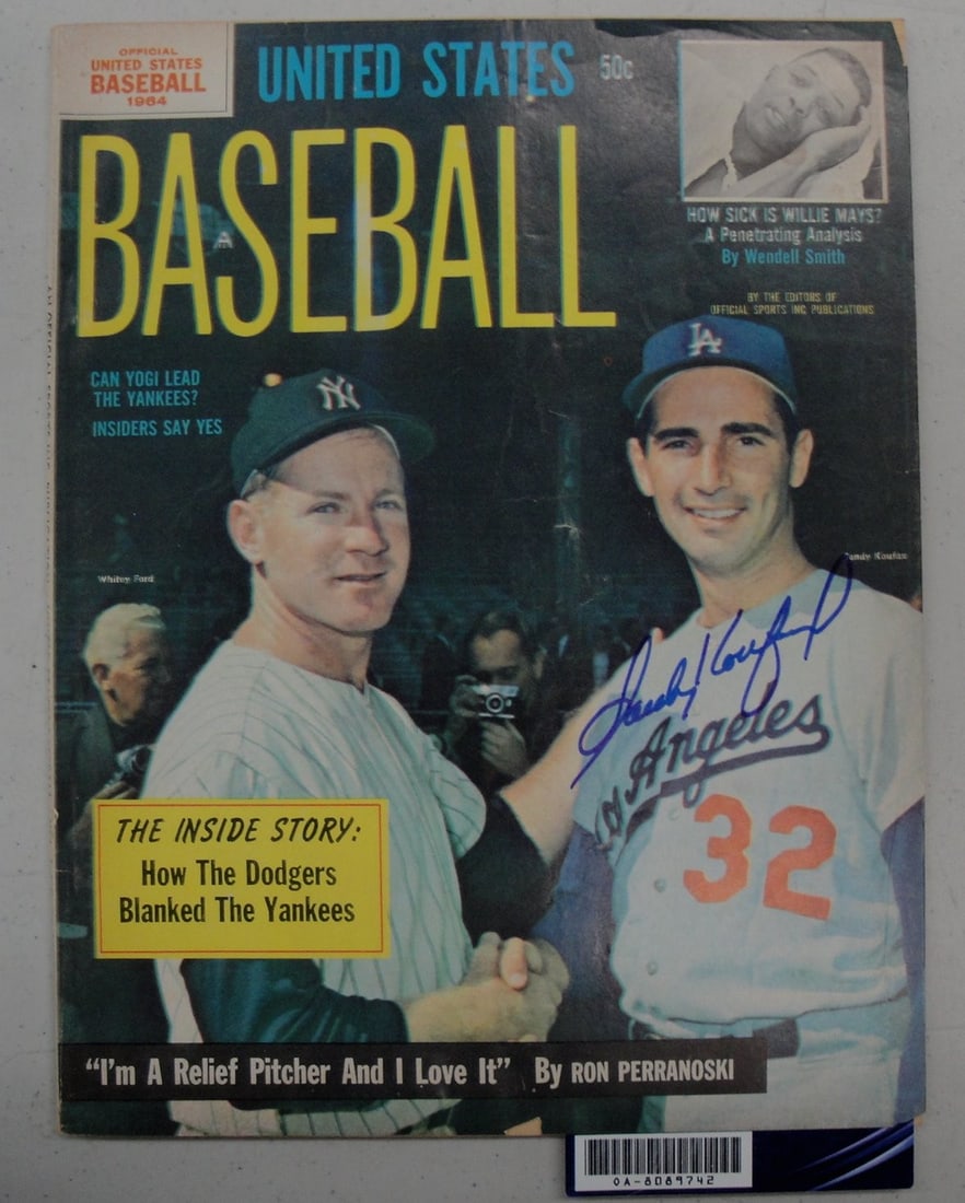 Sandy Koufax Signed Official Baseball Magazine 1964 Los Angeles Dodgers: Sandy Koufax Signed Official Baseball Magazine 1964 Los Angeles Dodgers This is an original magazine featuring Sandy Koufax, a legendary player of the Los Angeles Dodgers. The magazine is hand-signed