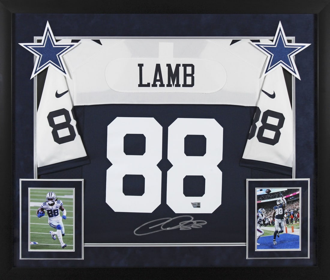 CeeDee Lamb Signed Navy Blue Framed Jersey Dallas Cowboys FAN Authenticated: CeeDee Lamb Signed Navy Blue Framed Jersey Dallas Cowboys FAN Authenticated This is an original, autographed navy blue Thanksgiving Nike Game jersey signed by CeeDee Lamb of the Dallas Cowboys. The je
