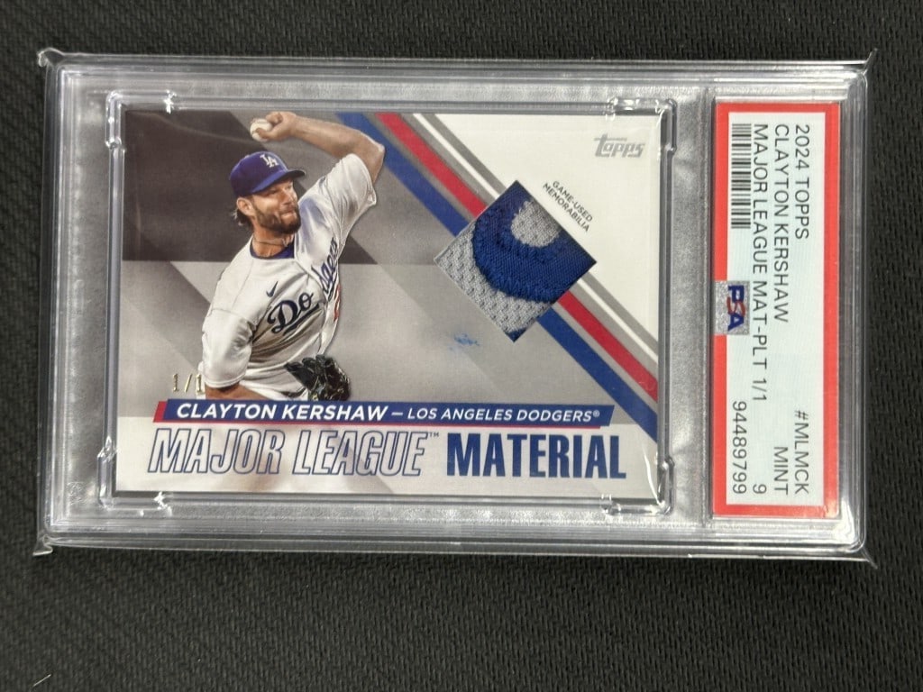 Clayton Kershaw 2024 Topps Platinum MLB Card PSA 9 #MLMCK: Clayton Kershaw 2024 Topps Platinum MLB Card PSA 9 #MLMCK This is a rare 2024 Topps Major League Materials Platinum baseball card featuring Clayton Kershaw, a star player for the Los Angeles Dodgers.