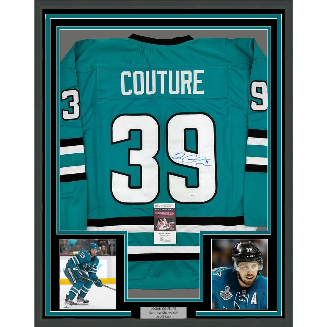 Framed Autographed Logan Couture San Jose Sharks Jersey JSA COA 35x39 (1 of 2)