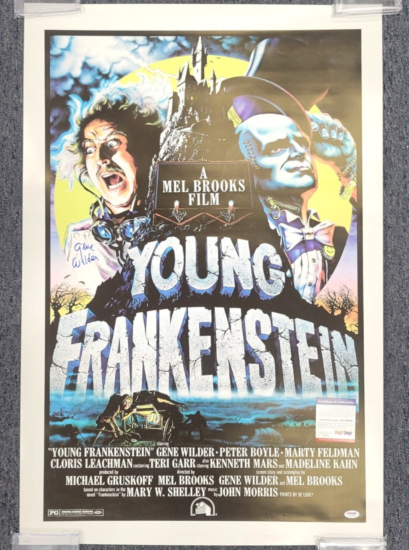 Gene Wilder Signed Young Frankenstein 24x36 Movie Poster PSA/DNA: Gene Wilder Signed Young Frankenstein 24x36 Movie Poster PSA/DNA This original movie poster for 'Young Frankenstein' is a must-have for collectors and fans alike. Authentically signed by the legendary