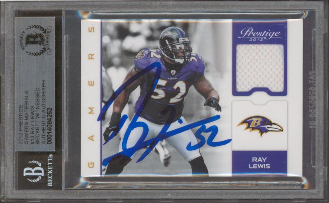 Ray Lewis Autographed 2012 Prestige Game Materials #13 Card Gem Mint 10 BAS (1 of 2)