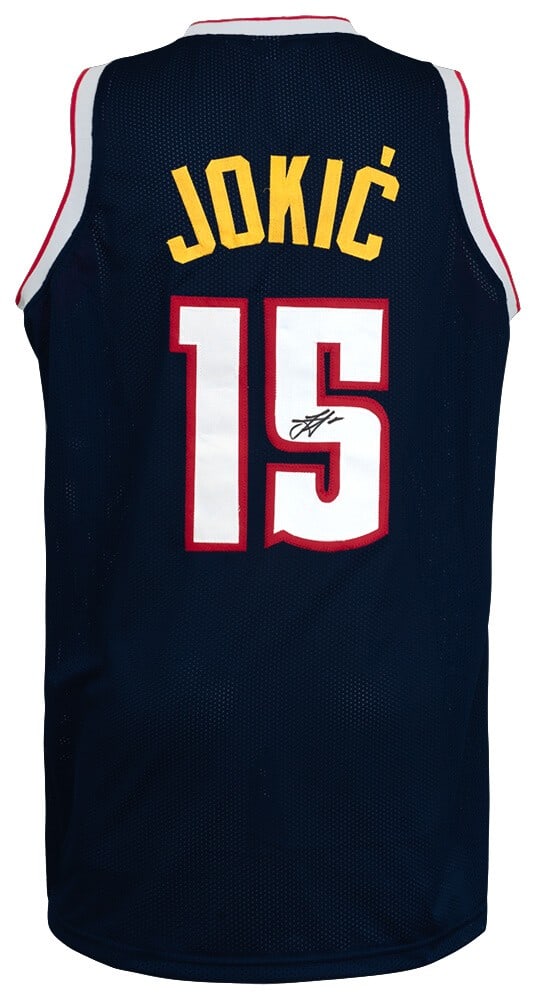 Nikola Jokic Signed Navy Custom Jersey Denver Nuggets JSA COA: Nikola Jokic Signed Navy Custom Jersey Denver Nuggets JSA COA Showcase your support for the Denver Nuggets with this unique signed navy custom basketball jersey featuring Nikola Jokic. This original j