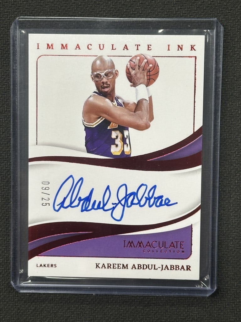Kareem Abdul Jabbar 2023 Immaculate Ruby Red Autograph Card II-KAJ: Kareem Abdul Jabbar 2023 Immaculate Ruby Red Autograph Card II-KAJ This is a 2023-24 Immaculate Ruby Red Autograph Basketball Card featuring the legendary Kareem Abdul Jabbar, a Hall of Famer known fo