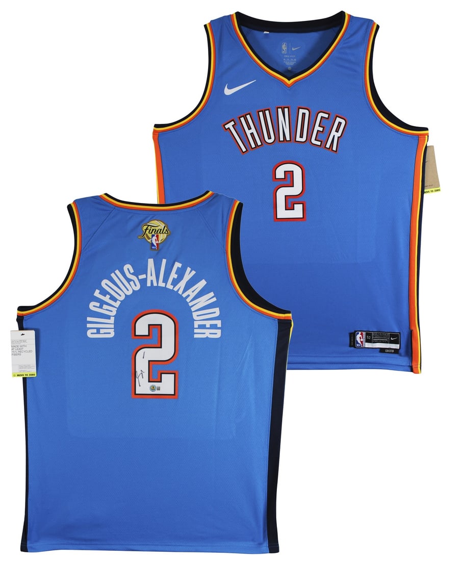 Shai Gilgeous-Alexander Autographed Blue Nike Swingman Jersey Beckett Authenticated: Shai Gilgeous-Alexander Autographed Blue Nike Swingman Jersey Beckett Authenticated This blue Nike Swingman jersey is an Oklahoma City Thunder NBA Finals Edition, personally signed by Shai Gilgeous-Al
