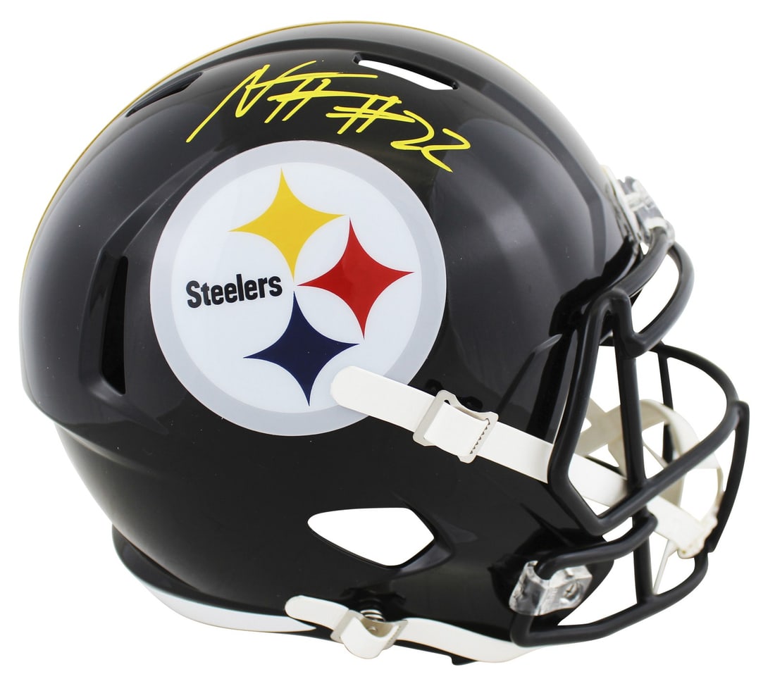 Najee Harris Signed Pittsburgh Steelers Full Size Speed Helmet with Fanatics COA: Najee Harris Signed Pittsburgh Steelers Full Size Speed Helmet with Fanatics COA This authentic full-size Speed Replica helmet features the signature of Najee Harris, running back for the Pittsburgh S