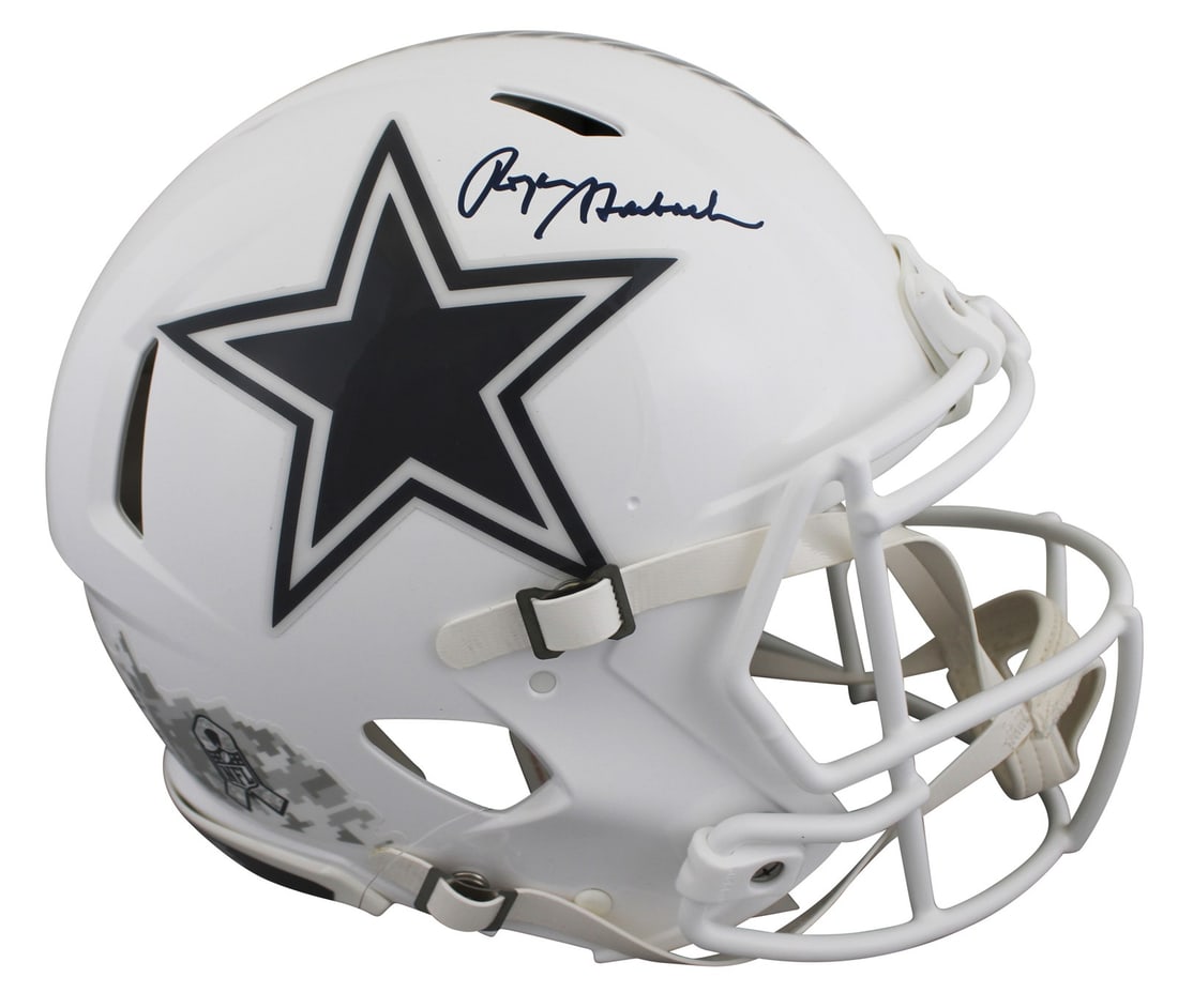 Roger Staubach Signed Dallas Cowboys Salute To Service III Helmet BAS Authenticated: Roger Staubach Signed Dallas Cowboys Salute To Service III Helmet BAS Authenticated This autographed Dallas Cowboys full-size Speed Proline helmet is a remarkable collectible signed personally by Hall