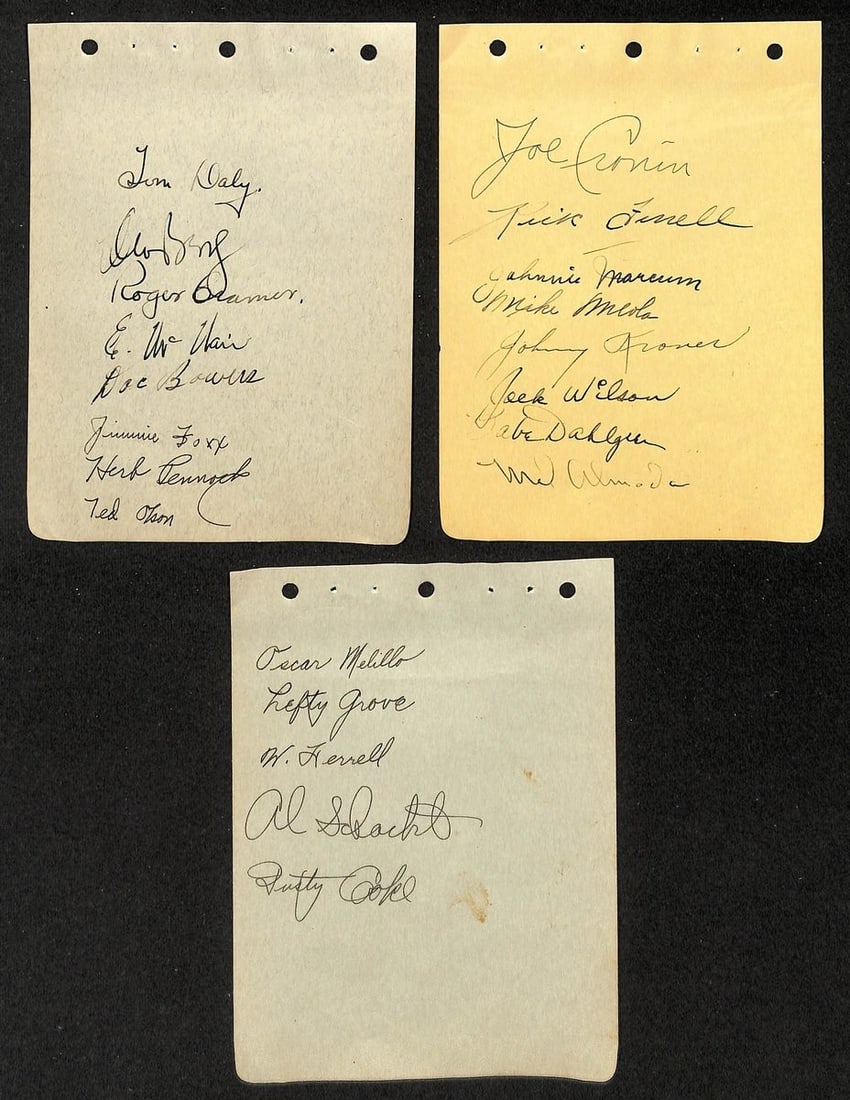 22 Autographs on 1936 Boston Red Sox Album Pages Including Foxx and Pennock HOF (1 of 3)
