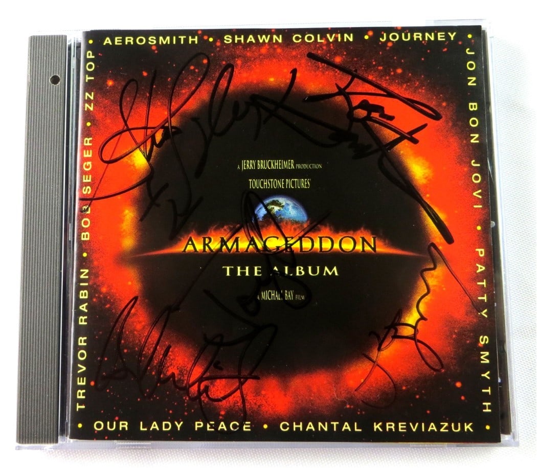 Aerosmith Signed Armageddon CD Booklet Tyler Perry JSA Authenticated: Aerosmith Signed Armageddon CD Booklet Tyler Perry JSA Authenticated This original Aerosmith Band signed CD booklet features autographs from all five members: Steven Tyler, Joe Perry, Brad Whitford, T
