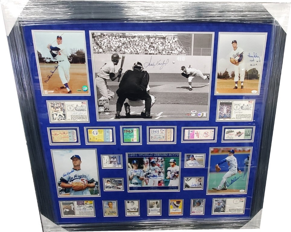 Sandy Koufax Don Drysdale Signed Dodgers World Series Collage with 21 Signatures: Sandy Koufax Don Drysdale Signed Dodgers World Series Collage with 21 Signatures This remarkable Los Angeles Dodgers collage features 21 total signatures, including legends Sandy Koufax, Don Drysdale,