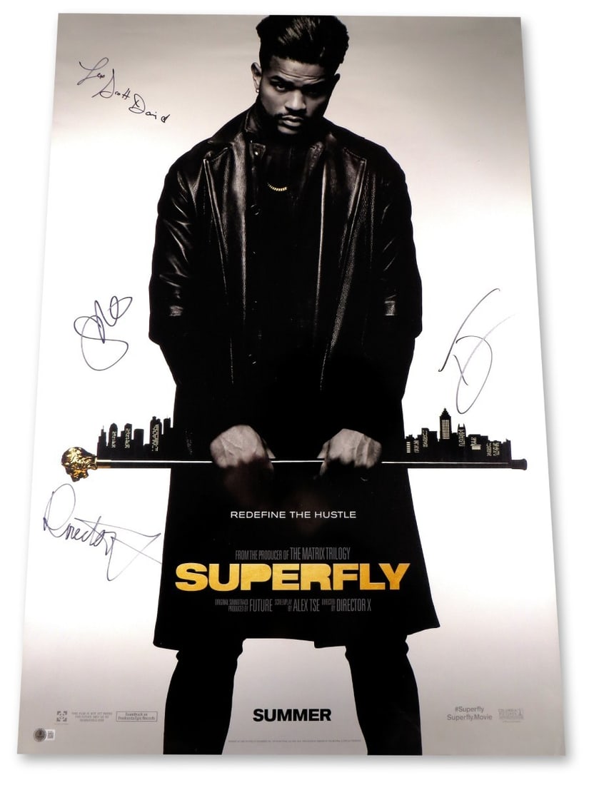 Superfly Autographed 27x40 Poster by Jackson Davis Mitchell Director X Beckett Authenticated: Superfly Autographed 27x40 Poster by Jackson Davis Mitchell Director X Beckett Authenticated This is an original 27x40 poster of 'Superfly' featuring autographs from Trevor Jackson, Lex Scott Davis, J