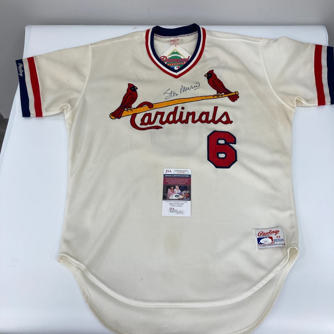 Stan Musial Signed Rawlings Cardinals Jersey with JSA COA: Stan Musial Signed Rawlings Cardinals Jersey with JSA COA Own a piece of baseball history with this authentic Rawlings jersey, signed by the legendary Stan Musial. This officially licensed St. Louis C