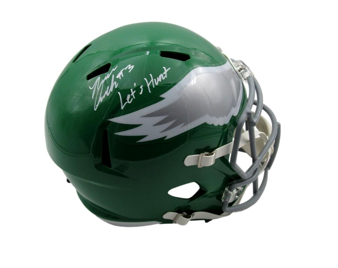 Nolan Smith Signed Inscribed Eagles Replica Helmet JSA Authenticated: Nolan Smith Signed Inscribed Eagles Replica Helmet JSA Authenticated This is a Nolan Smith signed and inscribed "Let's Hunt" full-size replica Kelly Green football helmet, representing the Philadelphi