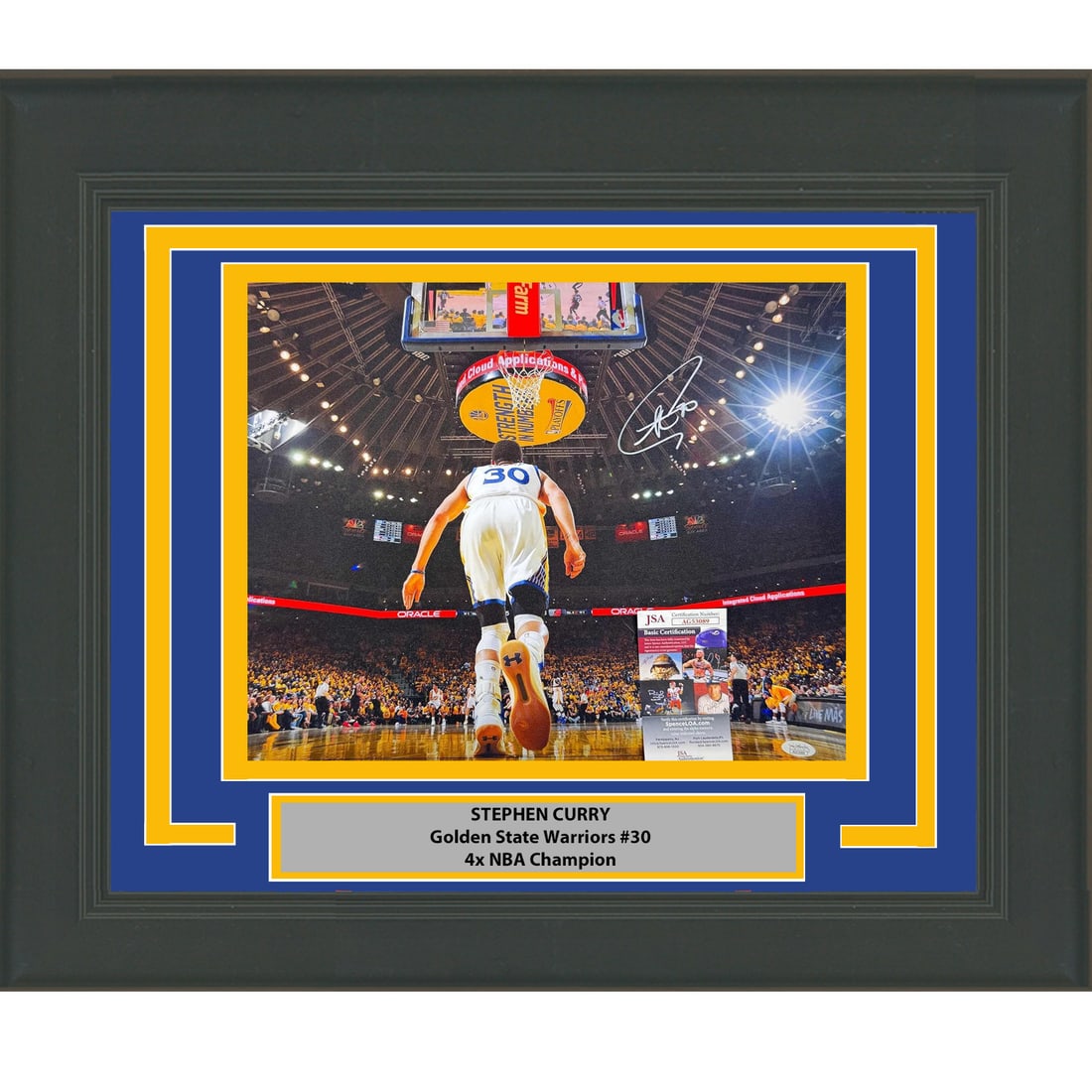 Framed Autographed Stephen Curry 16x20 Photo Golden State Warriors JSA COA: Framed Autographed Stephen Curry 16x20 Photo Golden State Warriors JSA COA Showcase your admiration for one of the NBA's brightest stars with this professionally framed and matted 16x20 photo of Steph